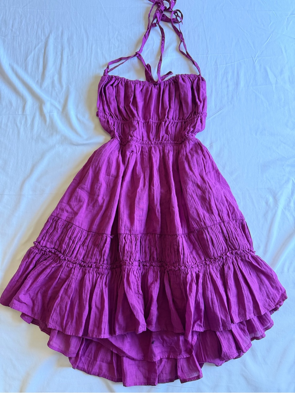 Free People Bright Magenta Tiered Sundress with Tie Waist